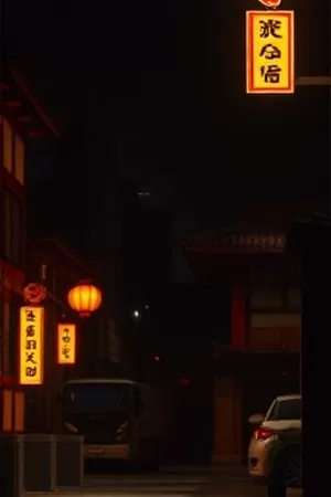 《长街灯火》竖版海报，入夜长街上连成串的店铺灯牌
